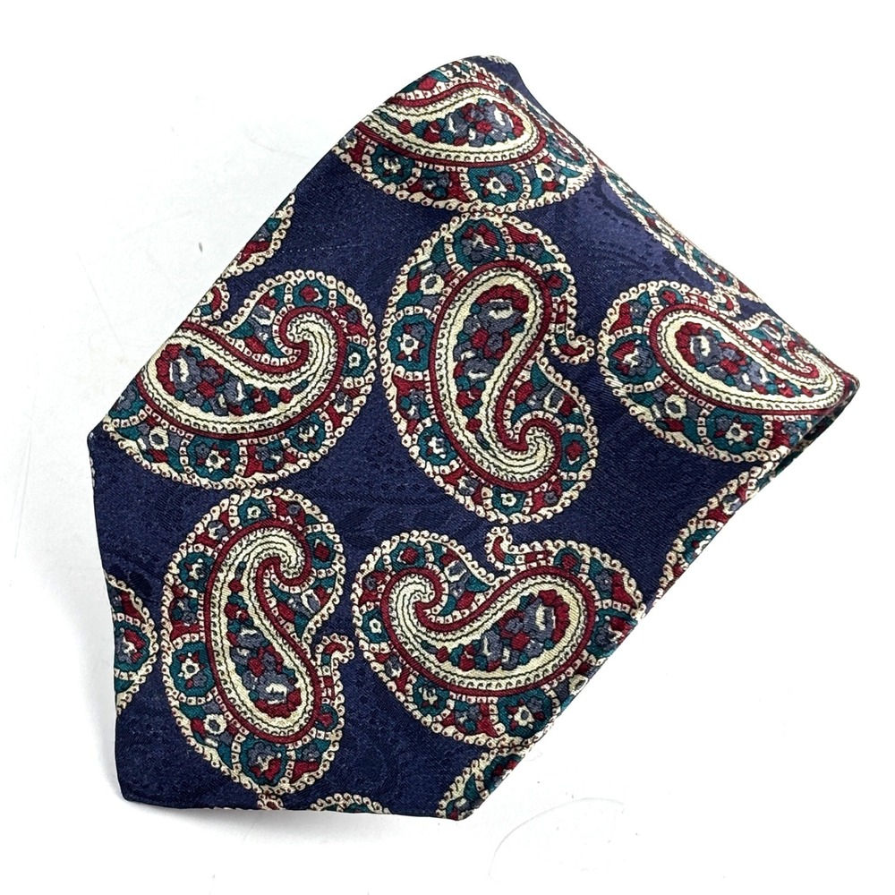Etienne Aigner Tie Mens Navy Blue Paisley Silk Blend Necktie Preppy Ivy League